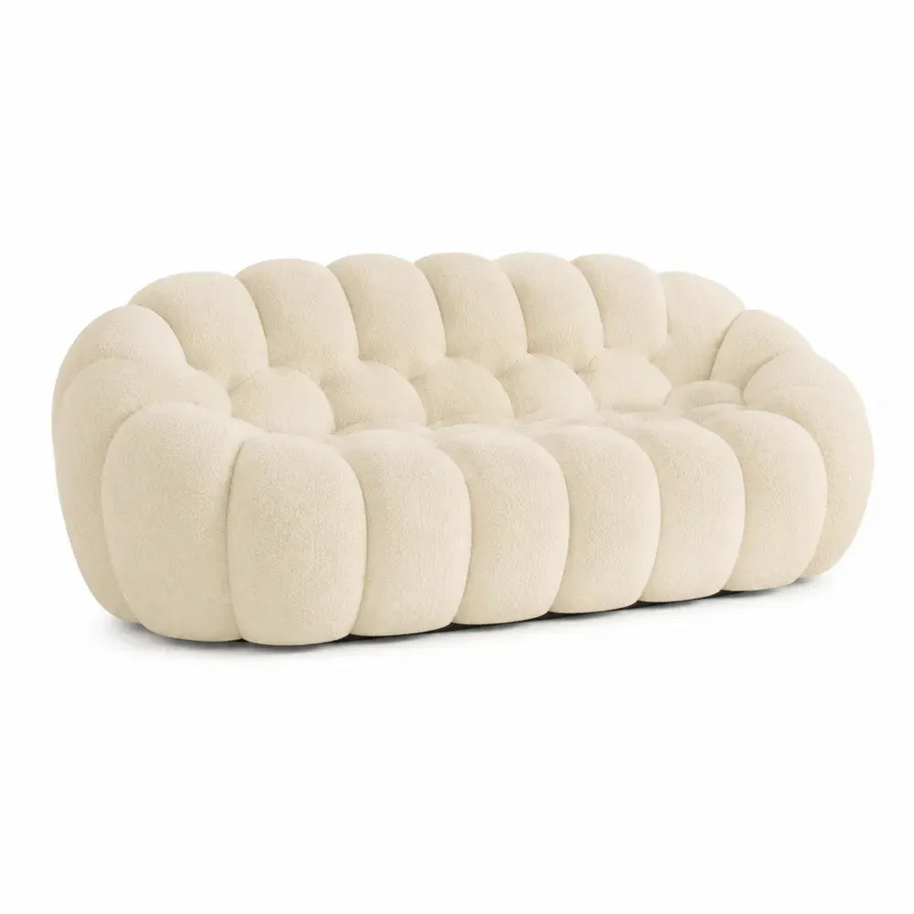Sofa 3-Sitzer halbrund aus Polyester-Bouclé mit gerundeten Polsterelementen Creme 235 x 105 x 72 cm