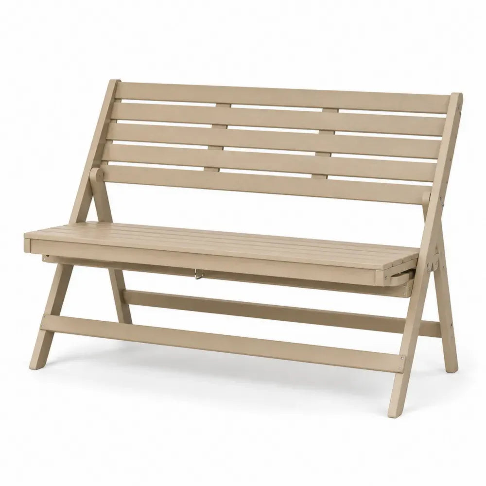 Klappbare Gartenbank 2-Sitzer aus massivem Akazienholz mit Lattenstruktur Beige 120 x 60 x 88 cm