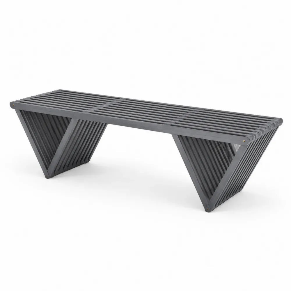 Gartenbank 3-Sitzer ohne Rückenlehne 150 x 40 x 45 cm massives Akazienholz Lattenstruktur rechteckig Dunkelgrau