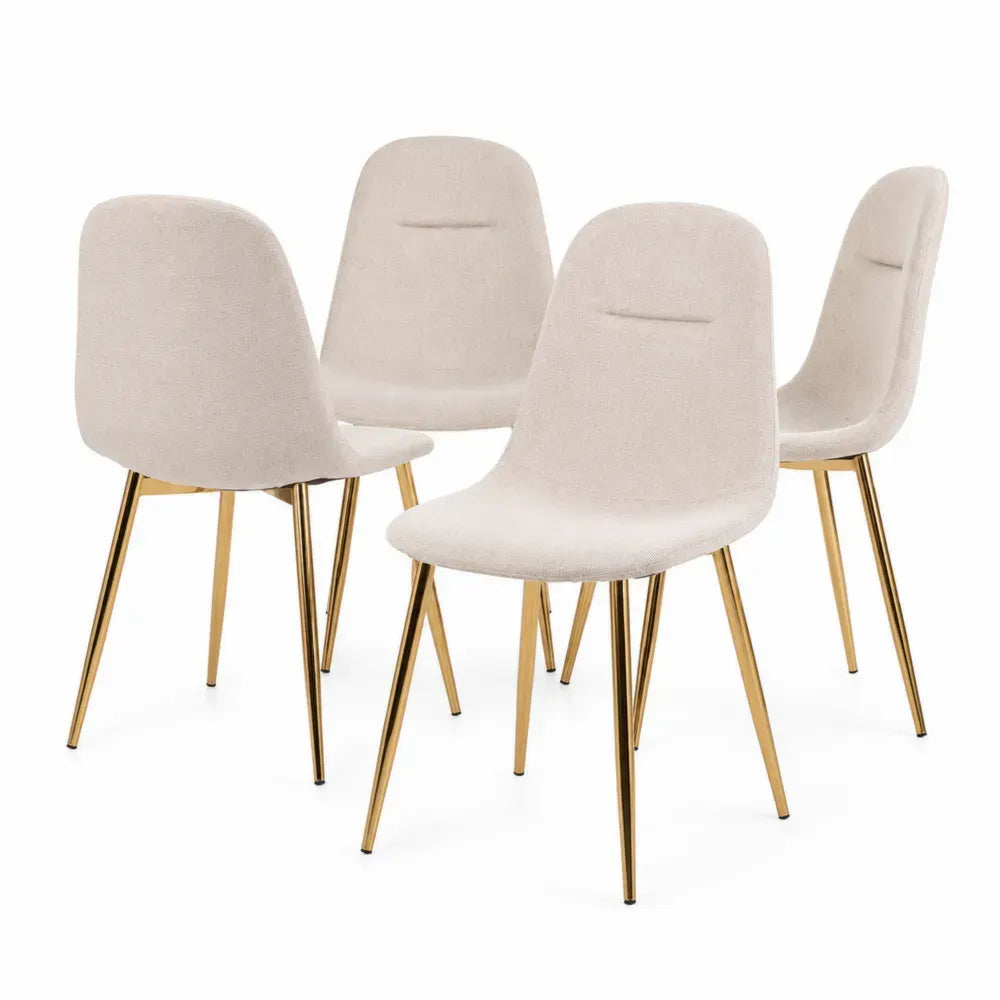 Esszimmerstühle 4er Set ohne Armlehnen mit Polyestergewebe und Stahlbeinen Creme Goldfarben Schwarz je 48 x 56 x 84 cm