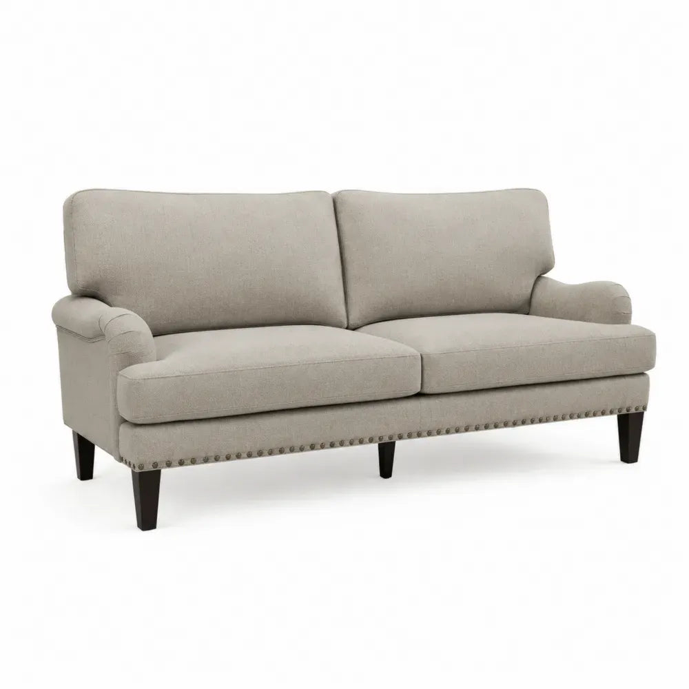 2-Sitzer Sofa rechteckig mit Armlehnen Polyesterbezug Schaumstoffpolster und Gummibaum-Massivholzbeinen Beige Naturbraun 150 x 82 x 86 cm