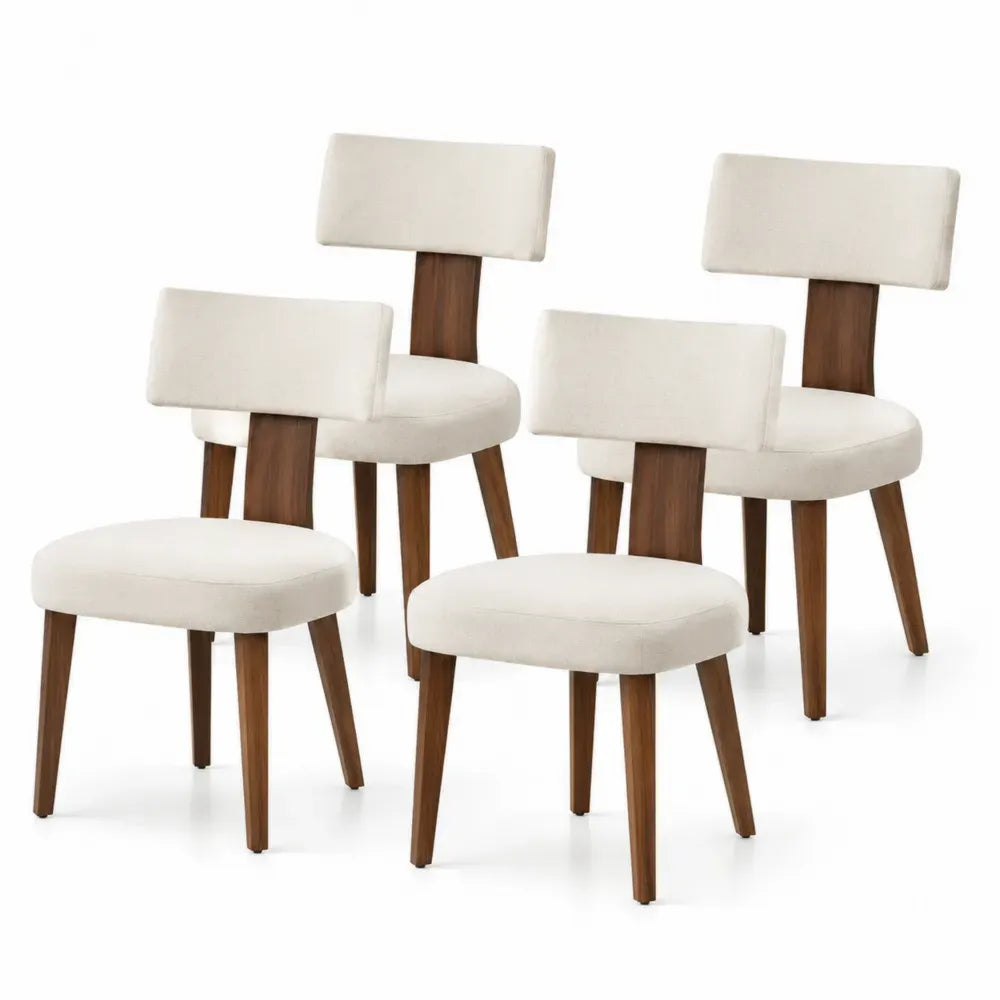 4er Set Esszimmerstühle Polsterstühle mit Polyestergewebe und Kautschukholz creme braun je 48 x 55 x 80 cm