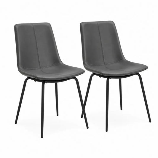 Esszimmerstühle 2er Set gepolstert mit PU-Kunstlederbezug und Stahlbeinen Dunkelgrau Schwarz je 45 x 55 x 88 cm