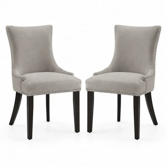 2er Set Esszimmerstühle Polsterstühle mit Nagelkopfbesatz Polyestergewebe Kautschukholzbeine beige schwarz 56 x 62 x 96 cm