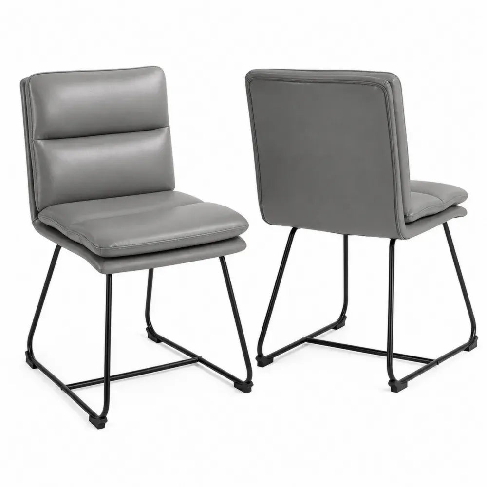 Esszimmerstühle 2er Set ohne Armlehnen gepolstert mit PU-Kunstleder und Stahl-Kufengestell Grau Schwarz je 50 x 58 x 88 cm