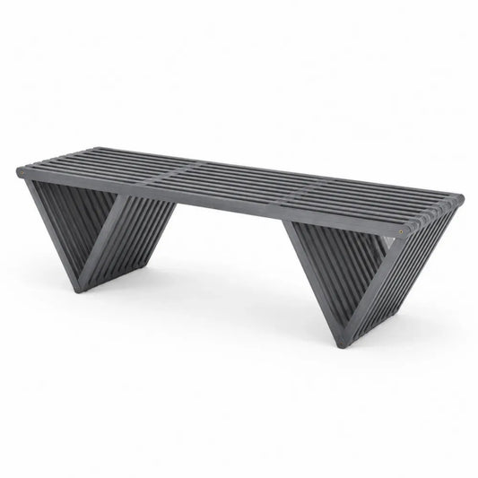 Gartenbank 3-Sitzer ohne Rückenlehne 150 x 40 x 45 cm massives Akazienholz Lattenstruktur rechteckig Dunkelgrau