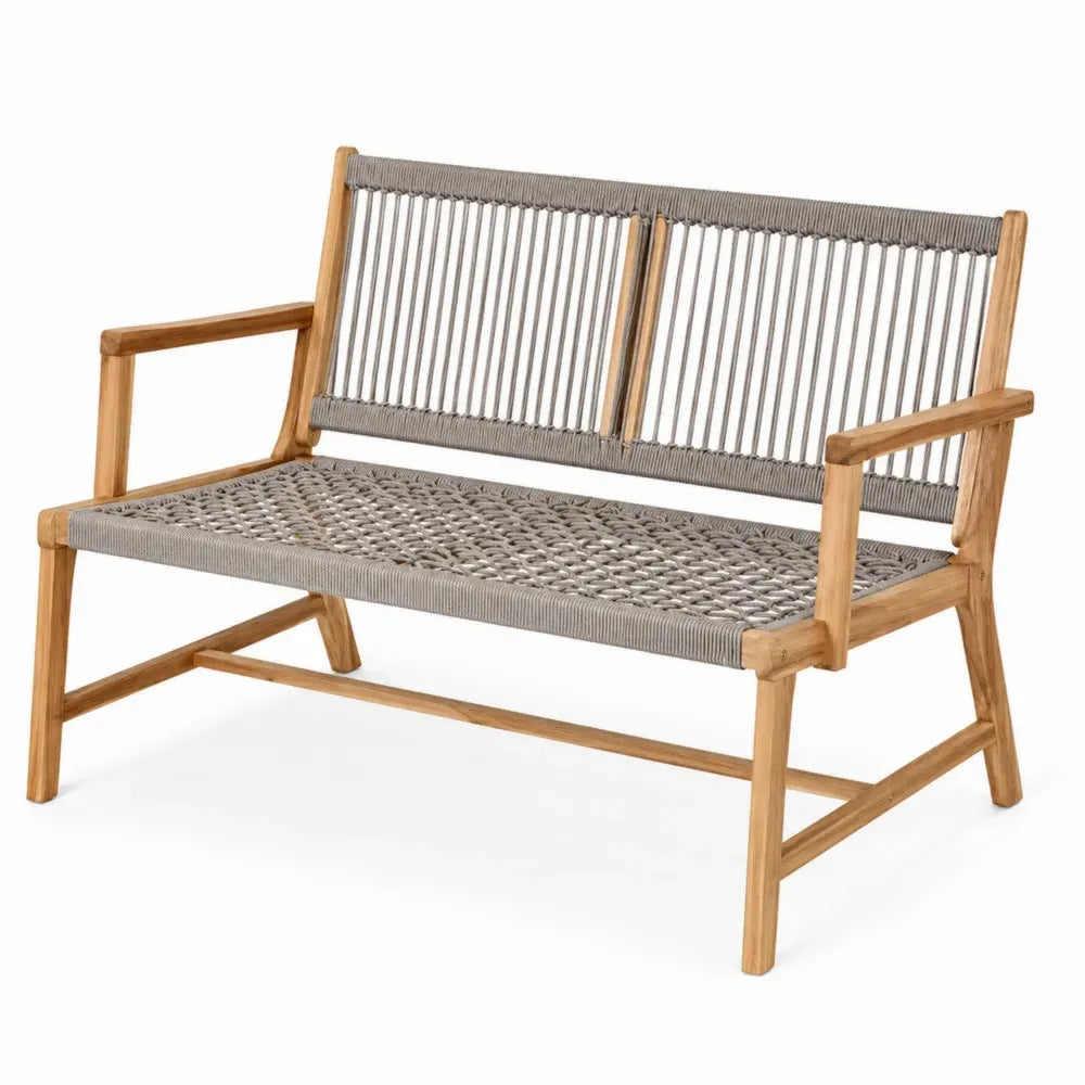 Gartenbank 2-Sitzer aus massivem Akazienholz und Polypropylen-Seil Natur Grau 130 x 70 x 85 cm mit Armlehnen