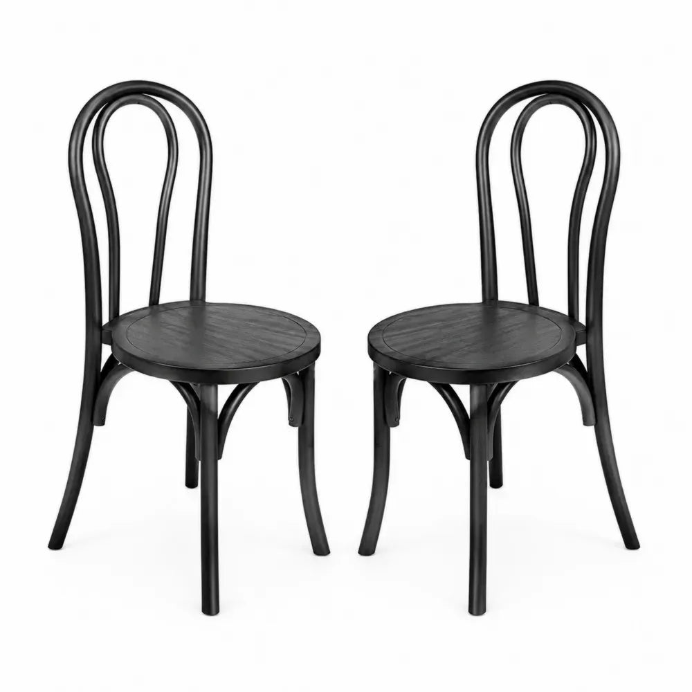 2er Set Esszimmerstühle Bugholz mit rundem Sitz aus Buchen-Massivholz und Birkensperrholz schwarz je 43 x 50 x 88 cm