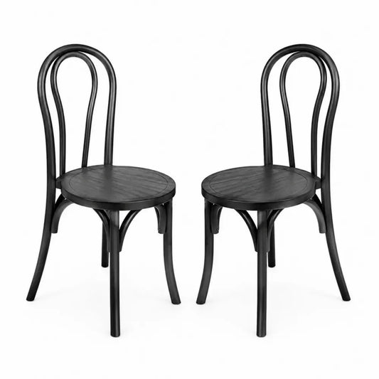2er Set Esszimmerstühle Bugholz mit rundem Sitz aus Buchen-Massivholz und Birkensperrholz schwarz je 43 x 50 x 88 cm