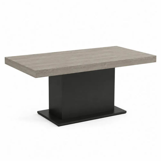 Esstisch rechteckig aus melaminbeschichteter Spanplatte mit Mittelsäule grau eiche schwarz 160 x 90 x 76 cm