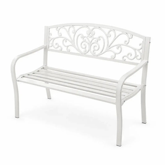 Gartenbank 2-Sitzer mit Armlehnen aus pulverbeschichtetem Stahl und Aluminiumguss Weiß 127 x 60 x 86 cm