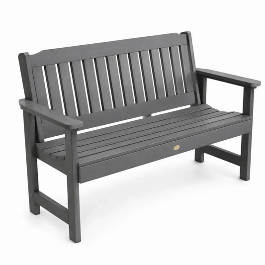 Gartenbank 2-Sitzer mit Armlehnen 122 x 61 x 89 cm HDPE-Kunststoff rechteckig Grau mit Lattenrücken