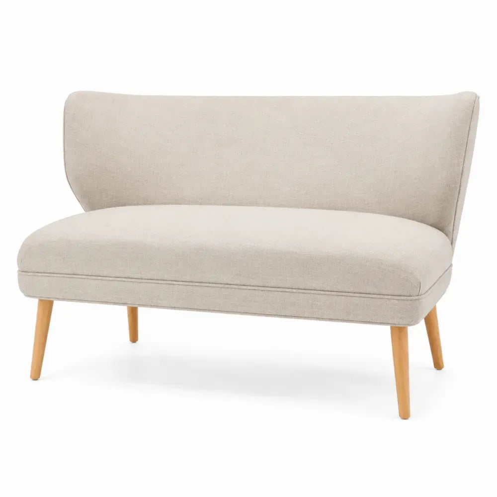 2-Sitzer Sofa mit Flügelrücken Polyestergewebe Polyurethan-Schaumstoff Kautschukholzbeinen Beige Naturfarben 132 x 72 x 83 cm