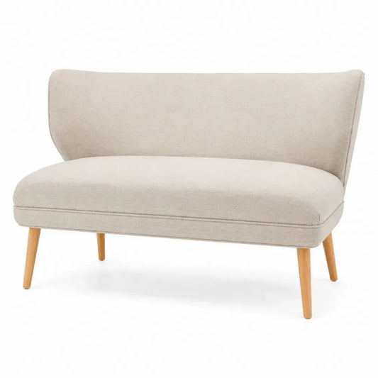 2-Sitzer Sofa mit Flügelrücken Polyestergewebe Polyurethan-Schaumstoff Kautschukholzbeinen Beige Naturfarben 132 x 72 x 83 cm
