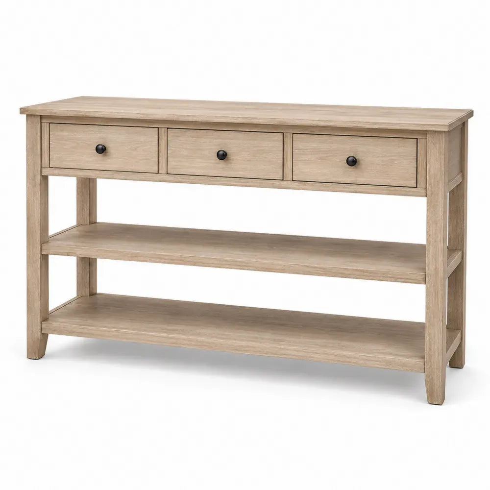 Konsolentisch mit 3 Schubladen 2 offenen Ablagen MDF Eiche Dekor rechteckig Naturfarben Schwarz 120 x 35 x 80 cm