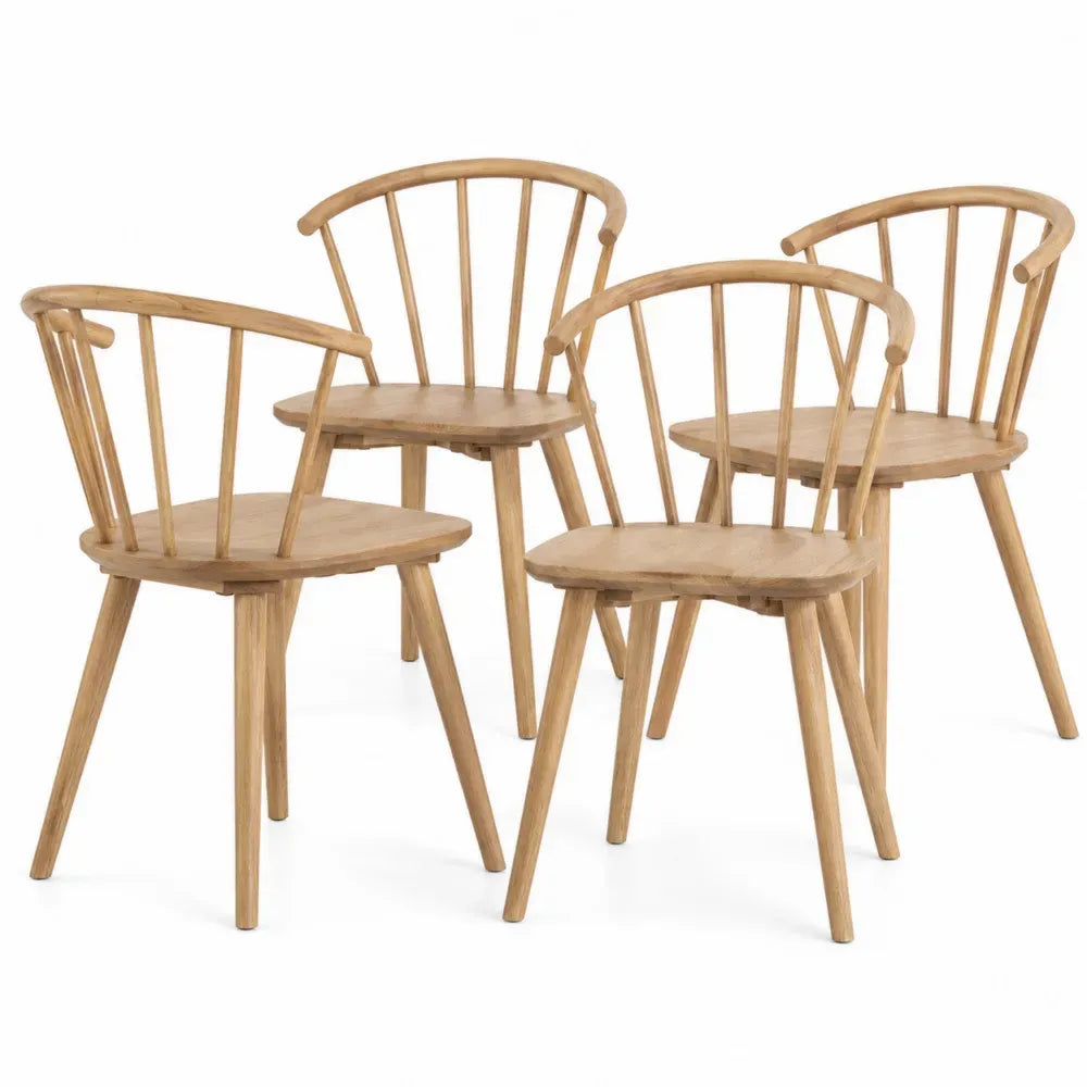 4er Set Esszimmerstühle Windsor mit Armlehnen aus Kautschukholz-Massivholz naturfarben je 56 x 52 x 78 cm