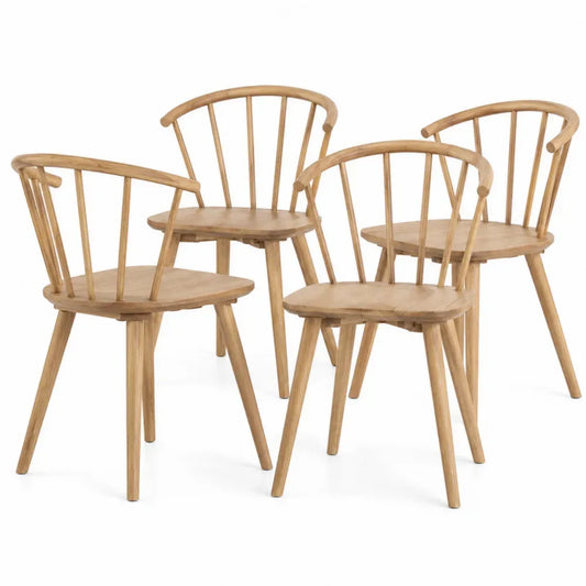 4er Set Esszimmerstühle Windsor mit Armlehnen aus Kautschukholz-Massivholz naturfarben je 56 x 52 x 78 cm