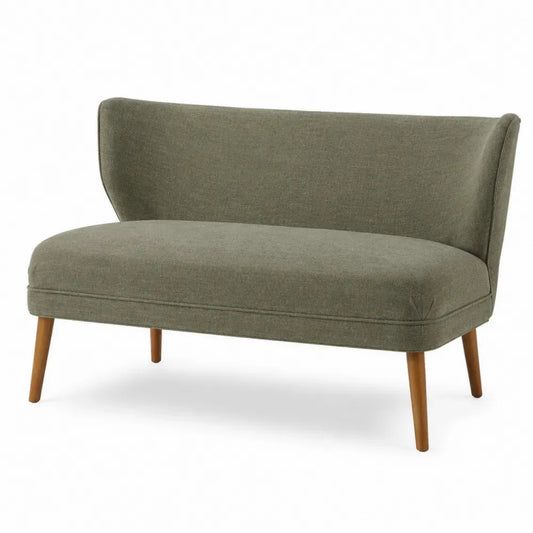 2-Sitzer Sofa mit gebogener Rückenlehne Polyestergewebe Polyurethan-Schaumstoff Kautschukholzbeinen Olivgrün Naturbraun 135 x 72 x 82 cm